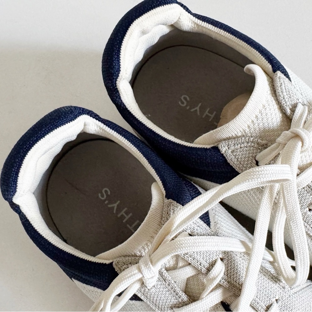 Rothys Mens RS01 Low Lace Up Sneaker US 12.5 EU 45 Off White Navy Casual Comfy - Picture 9 of 14